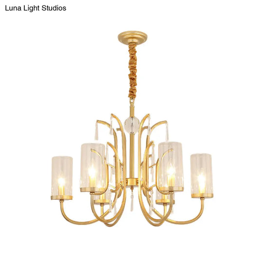 Modernism Glass Pendant Chandelier With Crystal Accent Gold Finish - 4/6/8 Lights