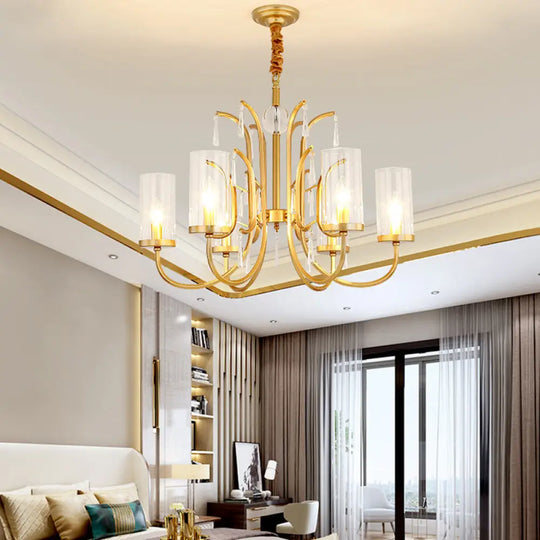 Modernism Glass Pendant Chandelier With Crystal Accent Gold Finish - 4/6/8 Lights 6 /