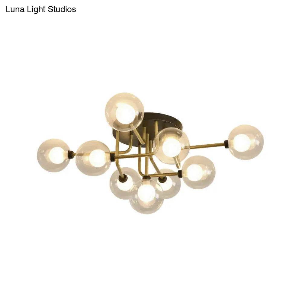 Gold Led Glass Sphere Semi-Flush Ceiling Light With 9 Bulbs Modern And Elegant