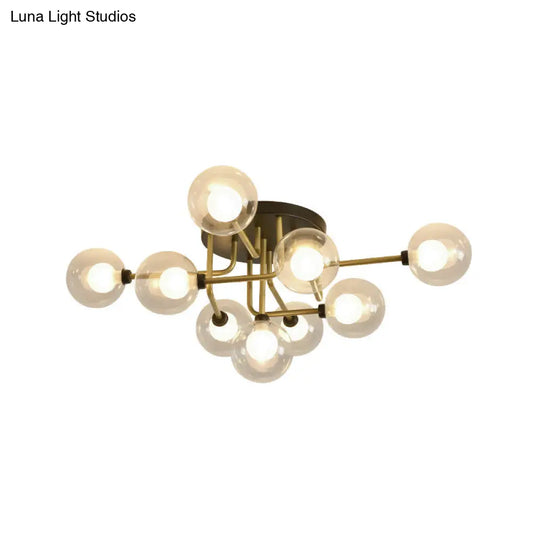 Gold Led Glass Sphere Semi-Flush Ceiling Light With 9 Bulbs Modern And Elegant