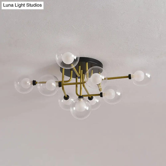 Gold Led Glass Sphere Semi-Flush Ceiling Light With 9 Bulbs Modern And Elegant