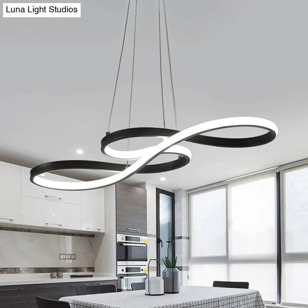 Modernism Led Ceiling Pendant With Acrylic Shade - Black/White/Gold Twisted Hanging Lamp In