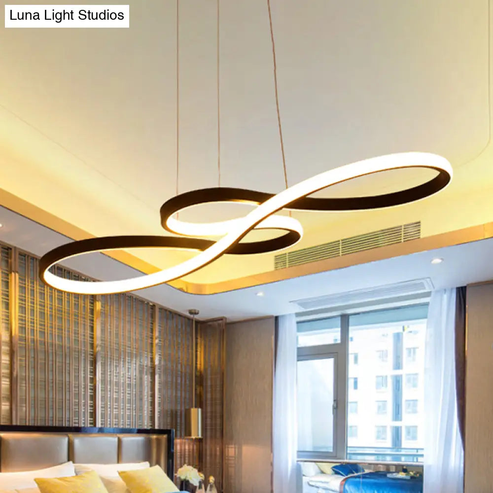 Modernism Led Ceiling Pendant With Acrylic Shade - Black/White/Gold Twisted Hanging Lamp In