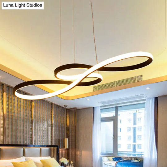 Modernism Led Ceiling Pendant With Acrylic Shade - Black/White/Gold Twisted Hanging Lamp In