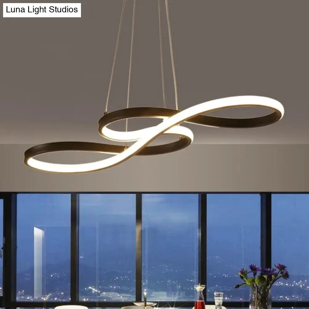 Modernism Led Ceiling Pendant With Acrylic Shade - Black/White/Gold Twisted Hanging Lamp In