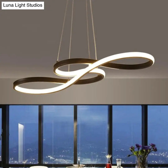 Modernism Led Ceiling Pendant With Acrylic Shade - Black/White/Gold Twisted Hanging Lamp In