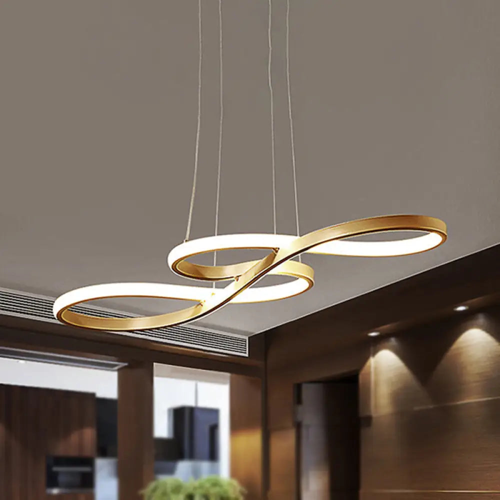 Modernism Led Ceiling Pendant With Acrylic Shade - Black/White/Gold Twisted Hanging Lamp In