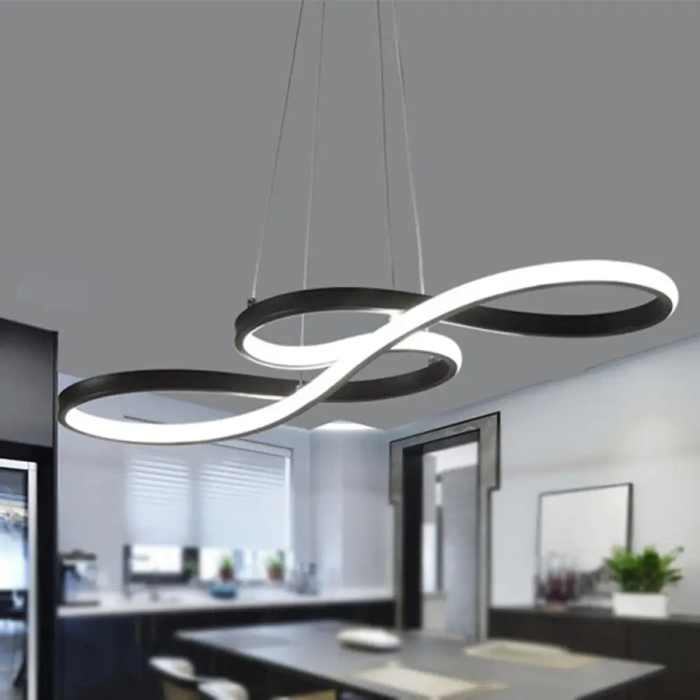 Modernism Led Ceiling Pendant With Acrylic Shade - Black/White/Gold Twisted Hanging Lamp In