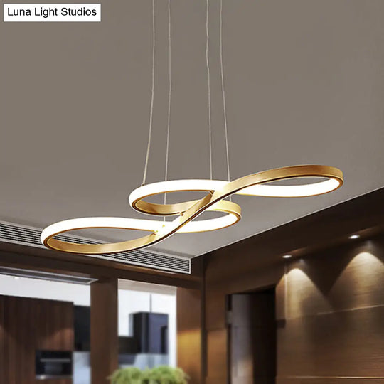 Modern Led Ceiling Pendant With Acrylic Shade: Black/White/Gold Twisted Hanging Lamp -