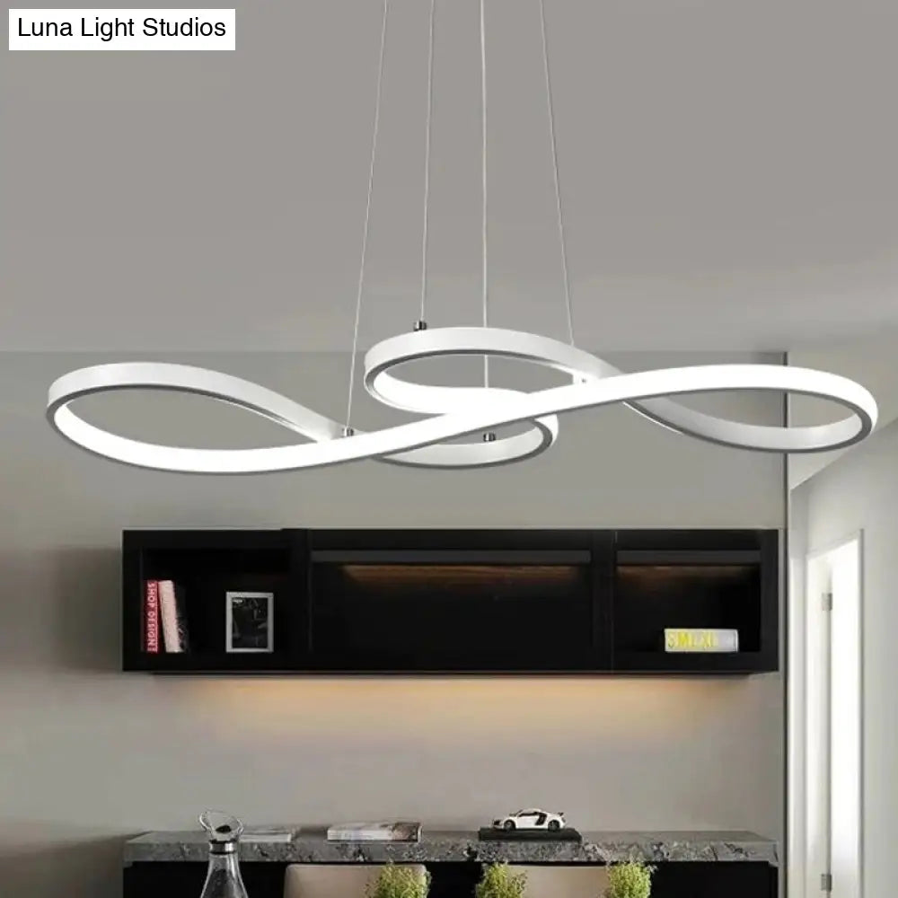 Modernism Led Ceiling Pendant With Acrylic Shade - Black/White/Gold Twisted Hanging Lamp In