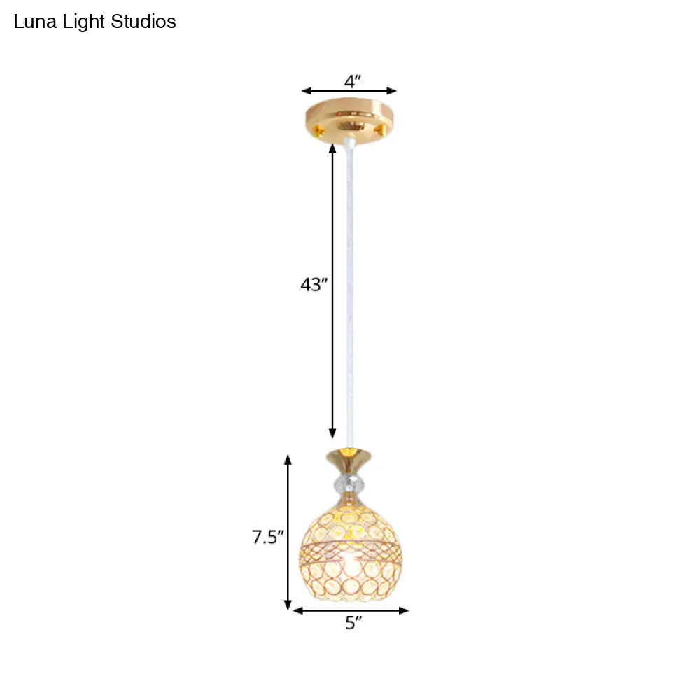 Modernism Pendant Lamp With Crystal-Encrusted Shade - Gold Ball Ceiling Fixture