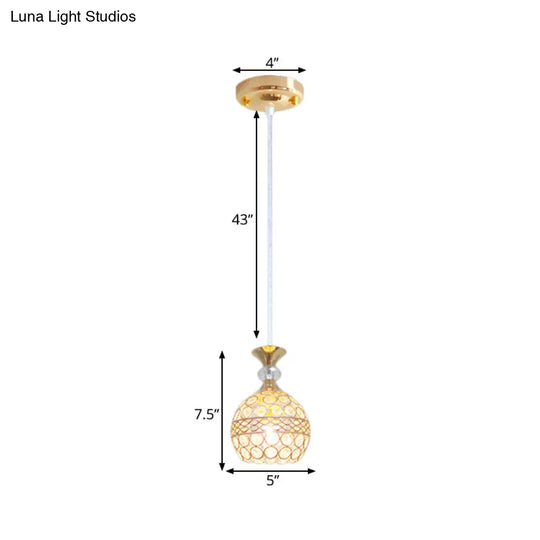 Modernism Pendant Lamp With Crystal-Encrusted Shade - Gold Ball Ceiling Fixture