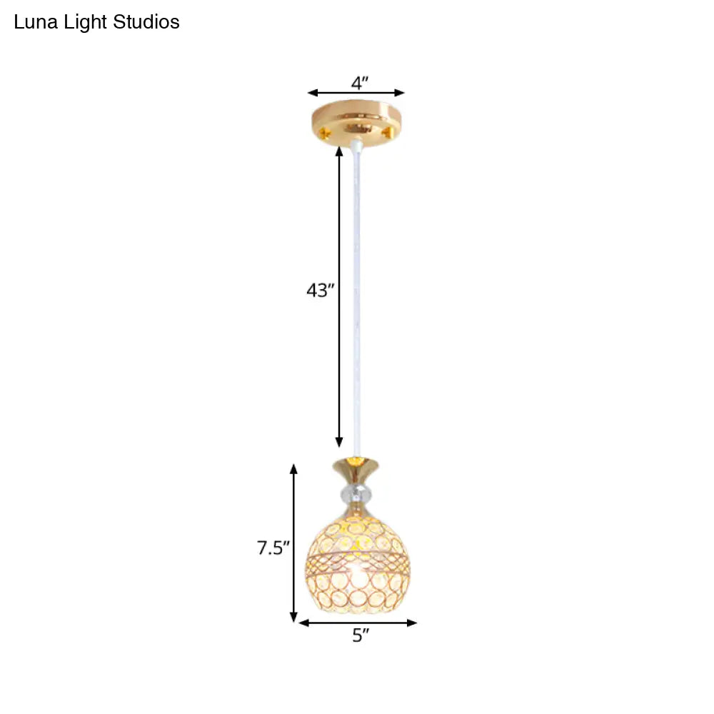Modernism Pendant Lamp With Crystal-Encrusted Shade And Gold Ball Design