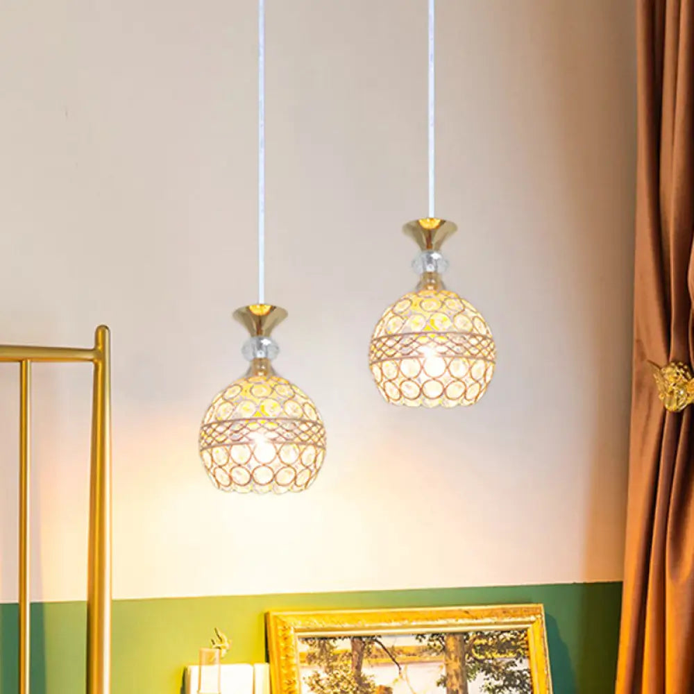 Modernism Pendant Lamp With Crystal-Encrusted Shade And Gold Ball Design