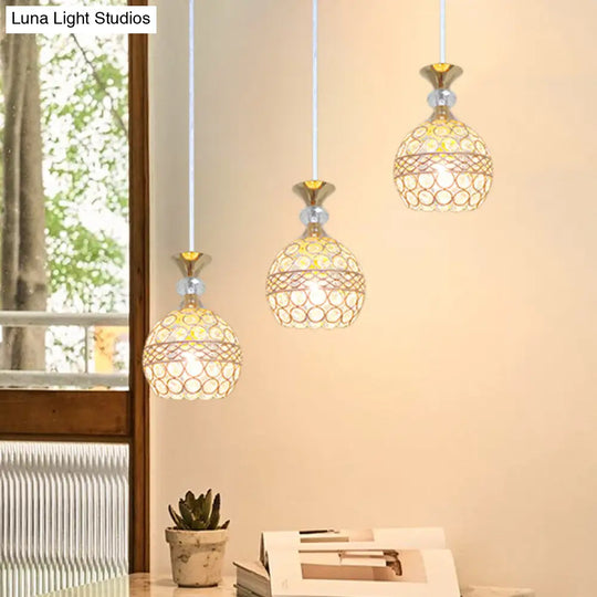 Modernism Pendant Lamp With Crystal-Encrusted Shade - Gold Ball Ceiling Fixture