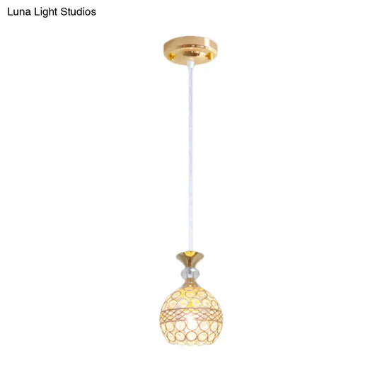 Modernism Pendant Lamp With Crystal-Encrusted Shade And Gold Ball Design