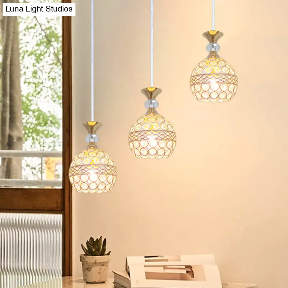 Modernism Pendant Lamp With Crystal-Encrusted Shade And Gold Ball Design