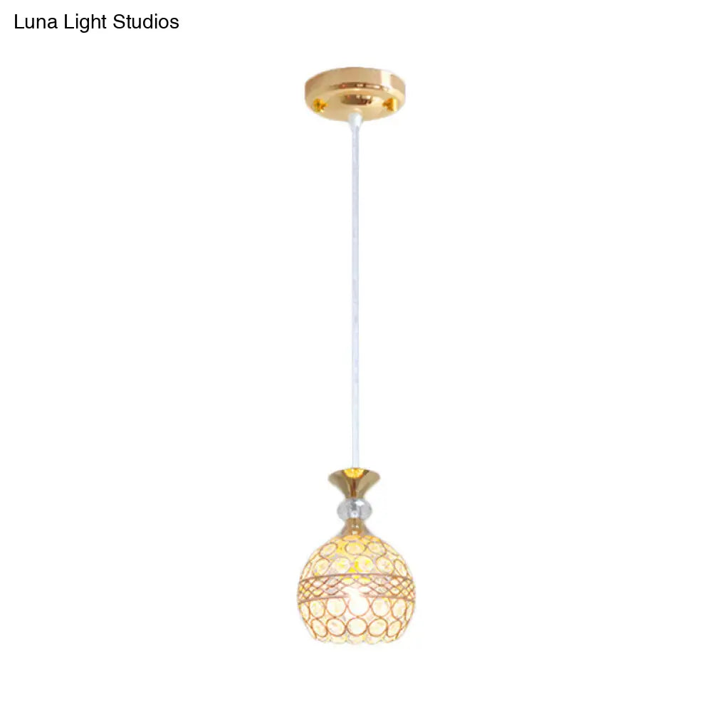 Modernism Pendant Lamp With Crystal-Encrusted Shade - Gold Ball Ceiling Fixture