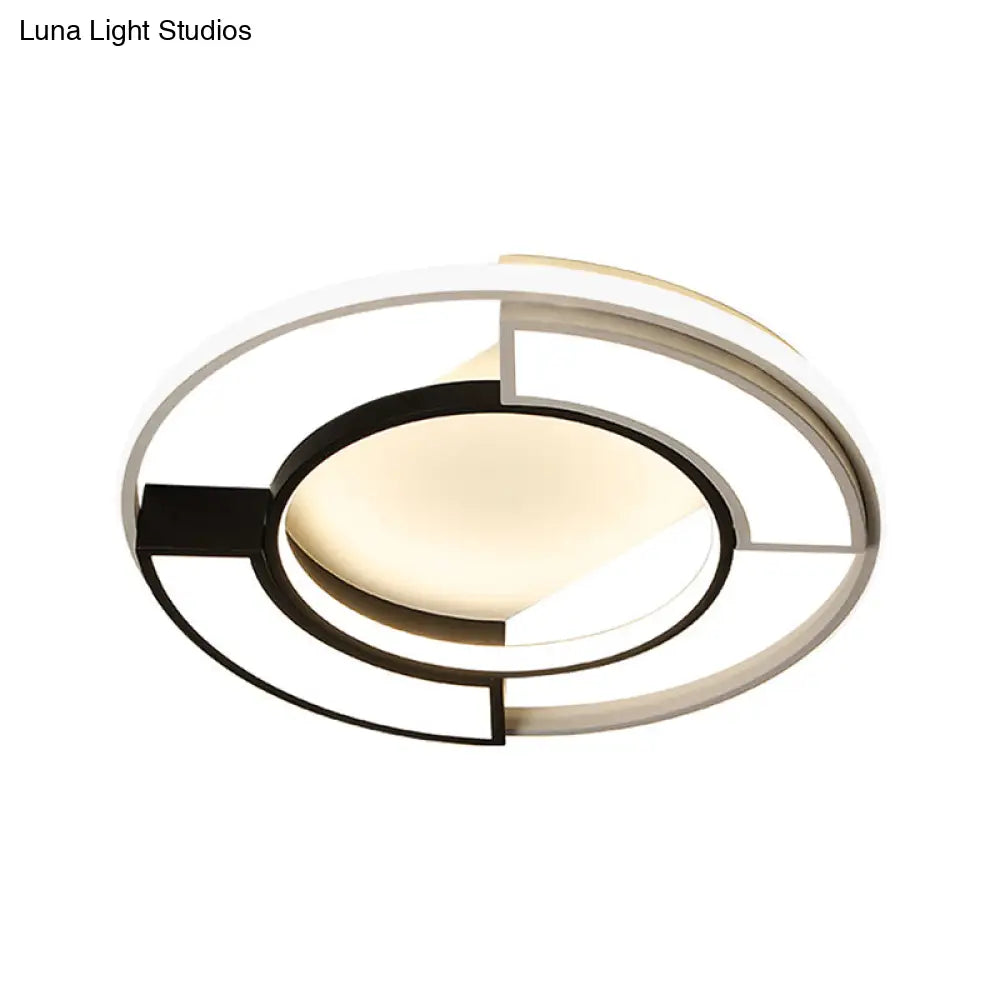 Modernism Ring Flushmount Light With Frosted Diffuser - Metallic Black And White Led Ceiling