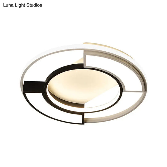 Modernism Ring Flushmount Light With Frosted Diffuser - Metallic Black And White Led Ceiling