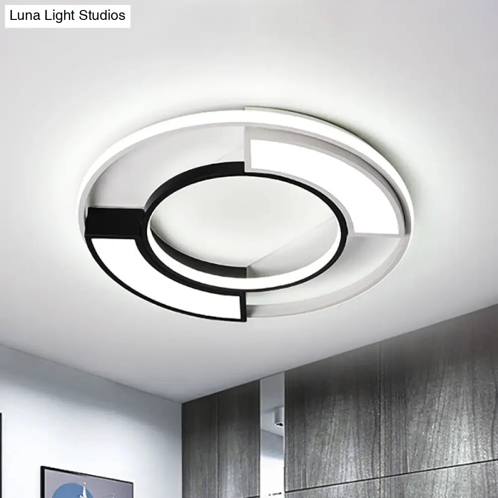 Modernism Ring Flushmount Light With Frosted Diffuser - Metallic Black And White Led Ceiling 16/19.5