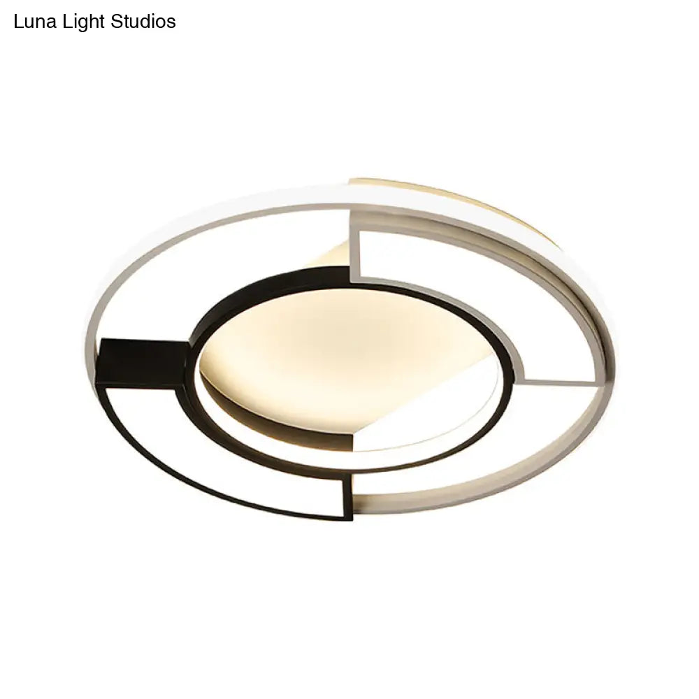 Modernism Ring Flushmount Light With Frosted Diffuser - Metallic Black And White Led Ceiling 16/19.5