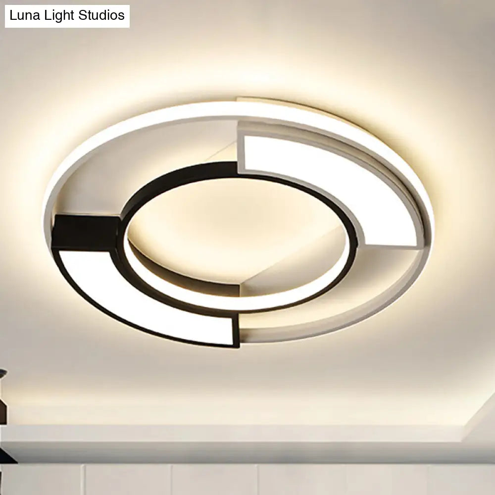 Modernism Ring Flushmount Light With Frosted Diffuser - Metallic Black And White Led Ceiling 16/19.5