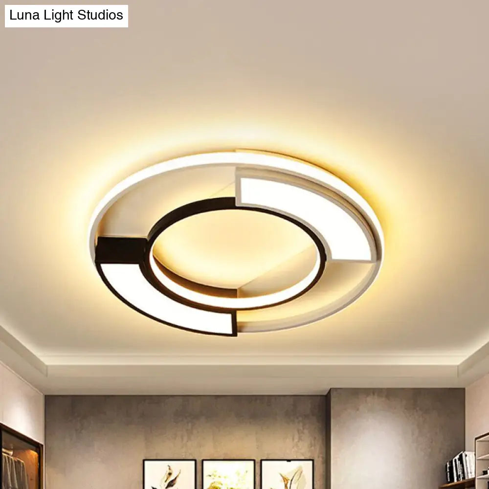 Modernism Ring Flushmount Light With Frosted Diffuser - Metallic Black And White Led Ceiling 16/19.5