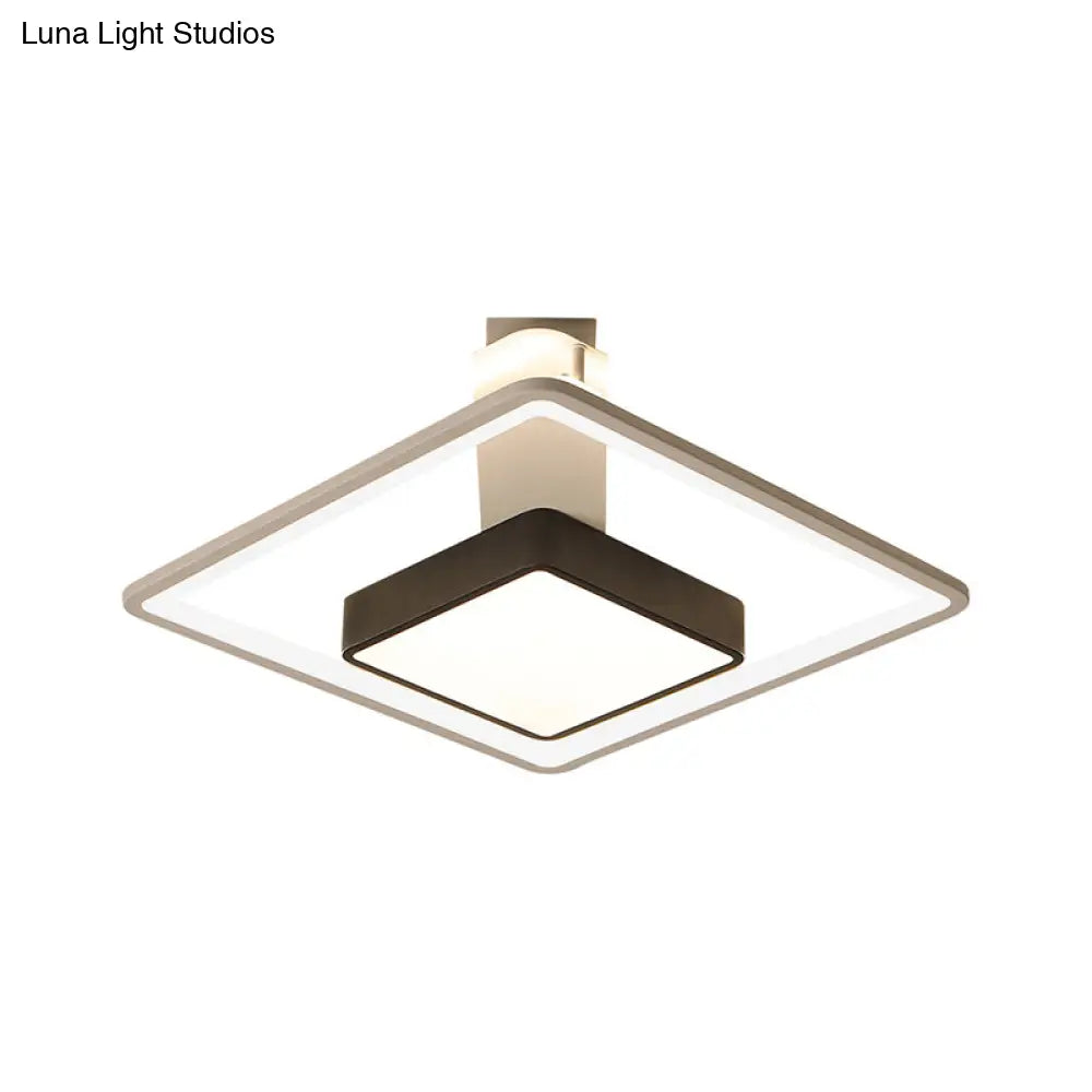 Modernism Square Led Flush Mount Ceiling Light In Black Warm/White 16/19.5 Wide