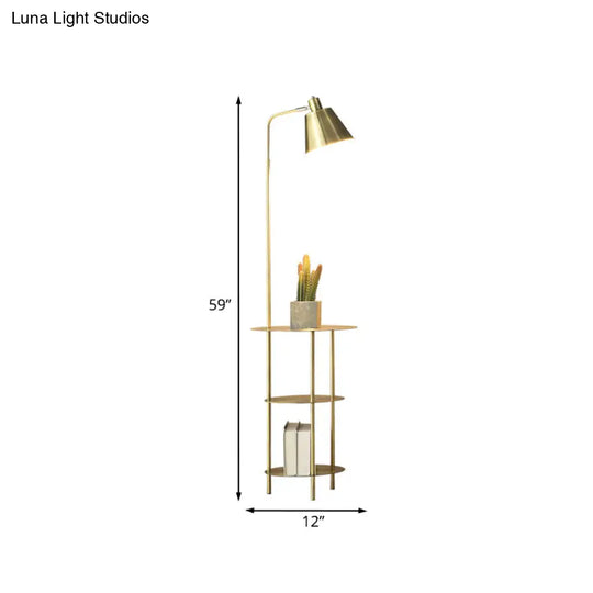 Modernism Standing Light With Gold Metal Shade - Cone Floor Table Lamp