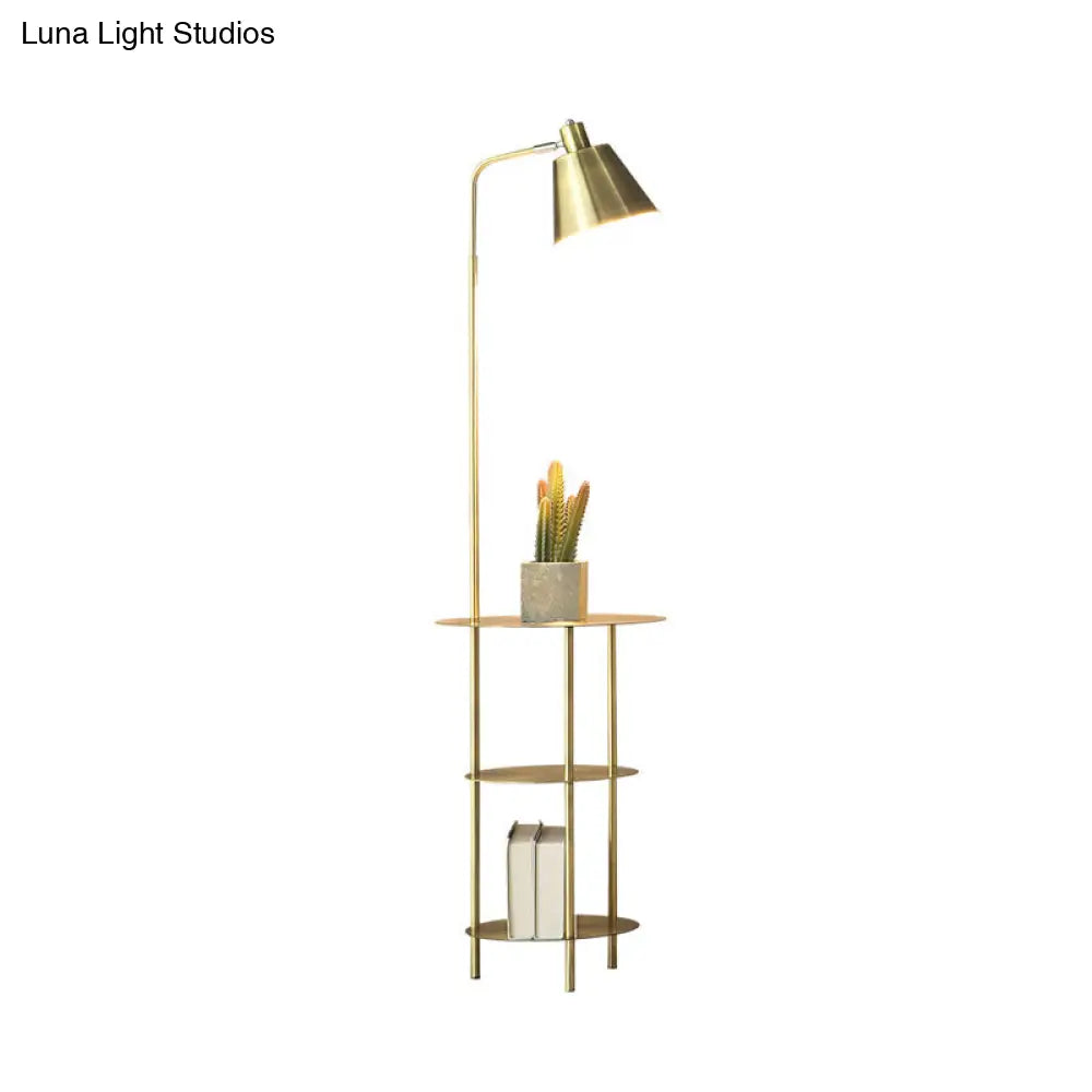 Modernism Standing Light With Gold Metal Shade - Cone Floor Table Lamp