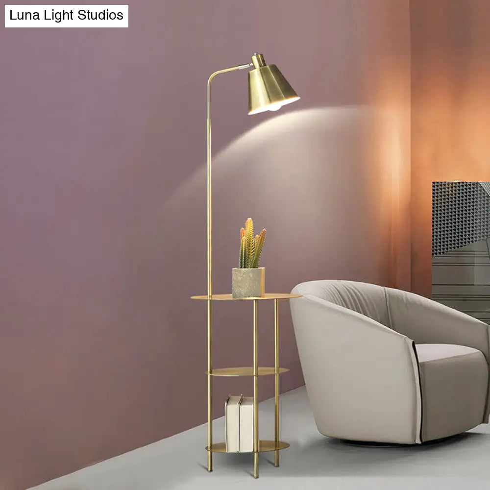 Modernism Standing Light With Gold Metal Shade - Cone Floor Table Lamp