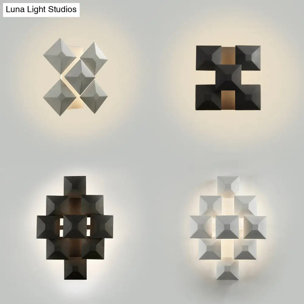 Modernist 1/3-Light Sconce With Metal Shade: Geometric Wall Lamp In Black/White Design For Stairway