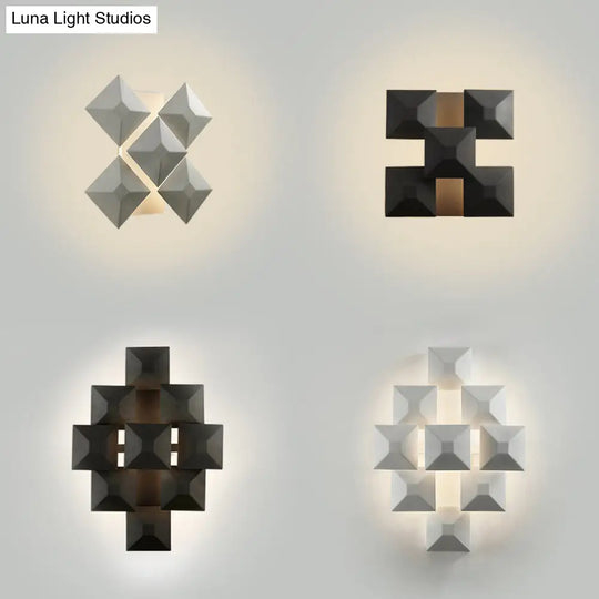 Modernist 1/3-Light Sconce With Metal Shade: Geometric Wall Lamp In Black/White Design For Stairway