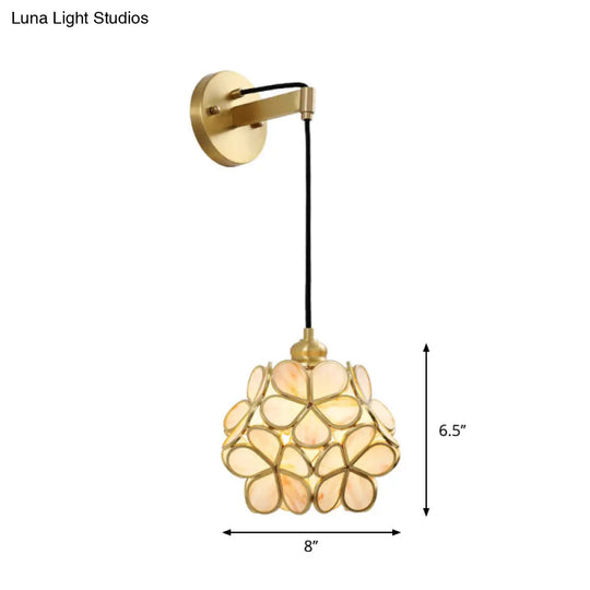 Modernist 1-Bulb Bedside Sconce Light: Brass Floral Ball Wall Lamp With Glass Shades