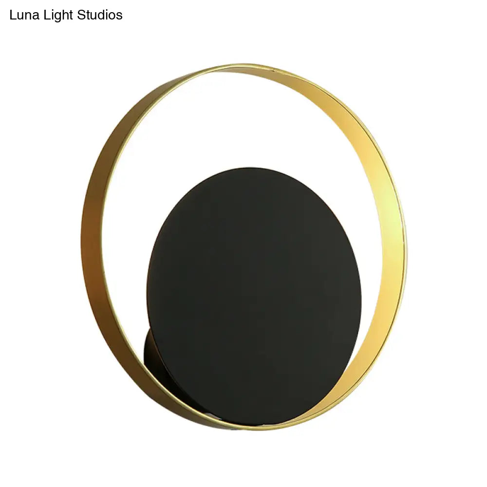 Modernist 1-Head Black And Gold Led Wall Lamp - Metallic Round Sconce Light Fixture For Corner