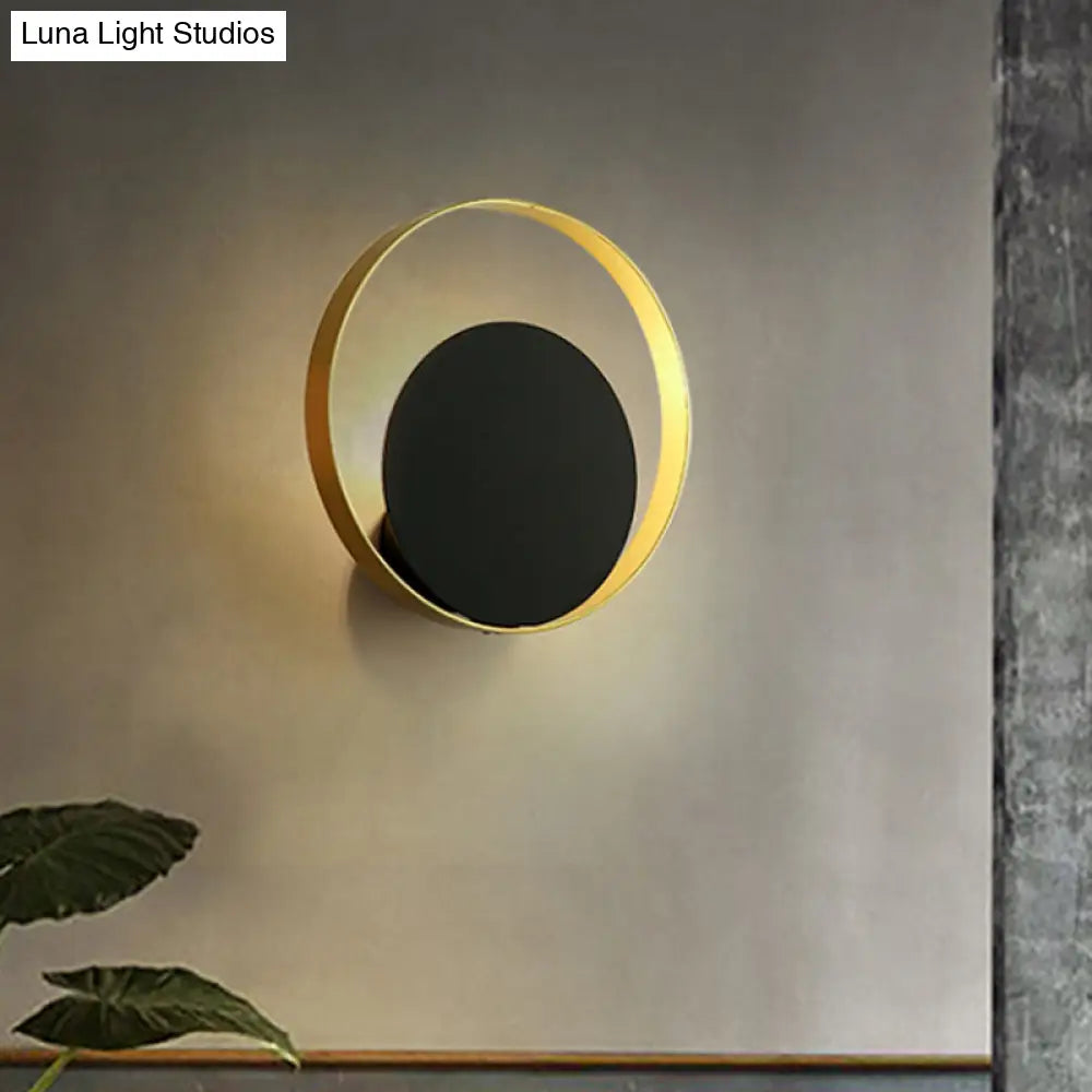 Modernist 1-Head Black And Gold Led Wall Lamp - Metallic Round Sconce Light Fixture For Corner