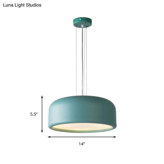 Modernist 1-Light Bedroom Pendant With Drum Metal Shade And Diffuser 14’/19’/23.5’ Wide -