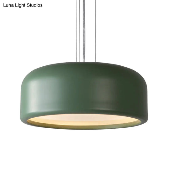 Modernist 1-Light Bedroom Pendant With Drum Metal Shade And Diffuser 14’/19’/23.5’ Wide -