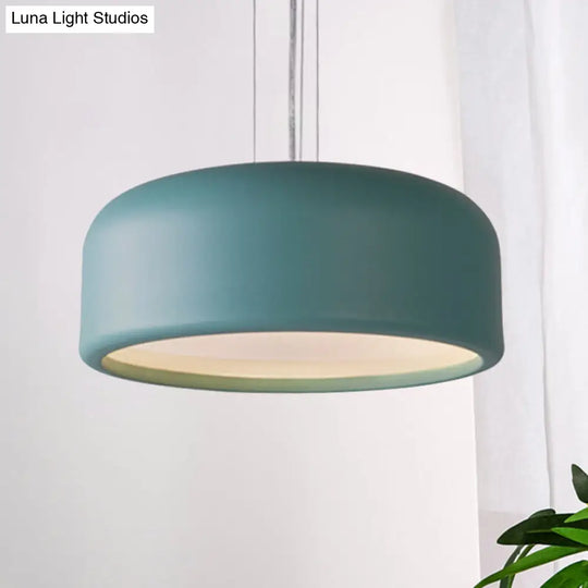 Modernist Metal Drum Pendant In Pink/Blue/Green - 1 Light Bedroom Hanging Kit 14/19/23.5 Wide Blue /