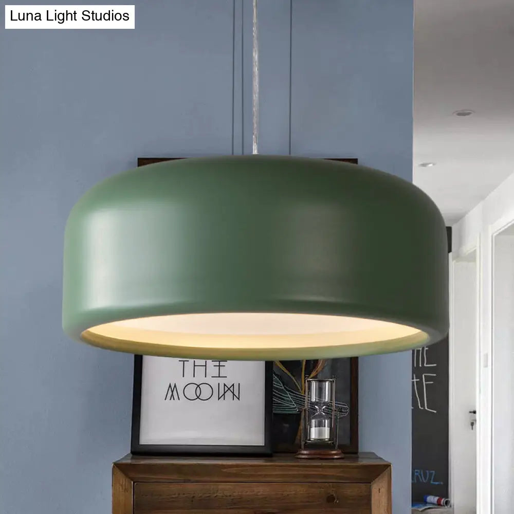 Modernist 1-Light Bedroom Pendant With Drum Metal Shade And Diffuser 14’/19’/23.5’ Wide -