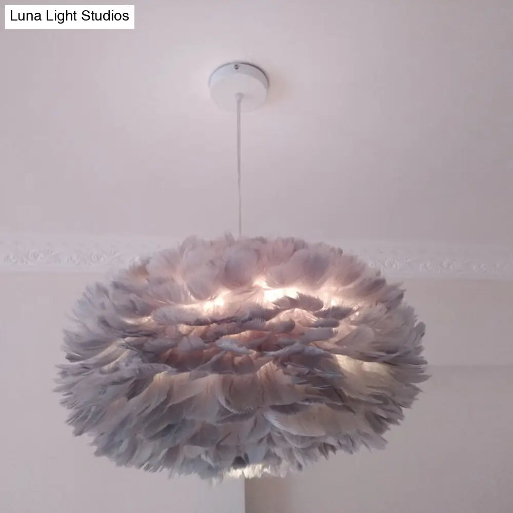 Modernist Feather Rose Blossom Pendant Light - 1-Light Grey/Apricot/Pink Ceiling Hang Lamp 18/21.5