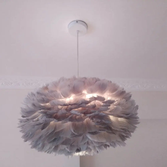 Modernist 1-Light Feather Rose Pendant Light - Grey/Apricot/Pink Ceiling Hang Lamp 18’/21.5’