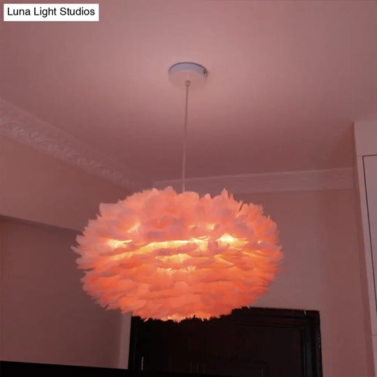 Modernist Feather Rose Blossom Pendant Light - 1-Light Grey/Apricot/Pink Ceiling Hang Lamp 18/21.5