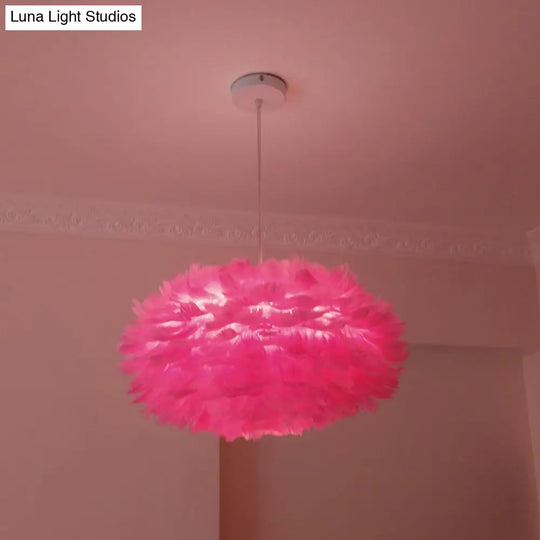 Modernist 1-Light Feather Rose Pendant Light - Grey/Apricot/Pink Ceiling Hang Lamp 18’/21.5’