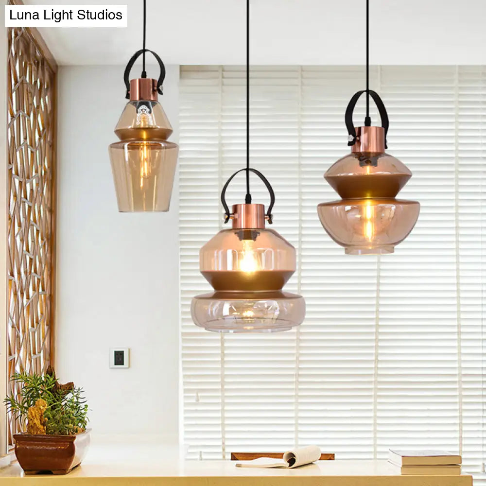 Modernist 1-Light Gourd/Cone Glass Pendant Lighting For Dining Room - Brown Hanging Ceiling Fixture