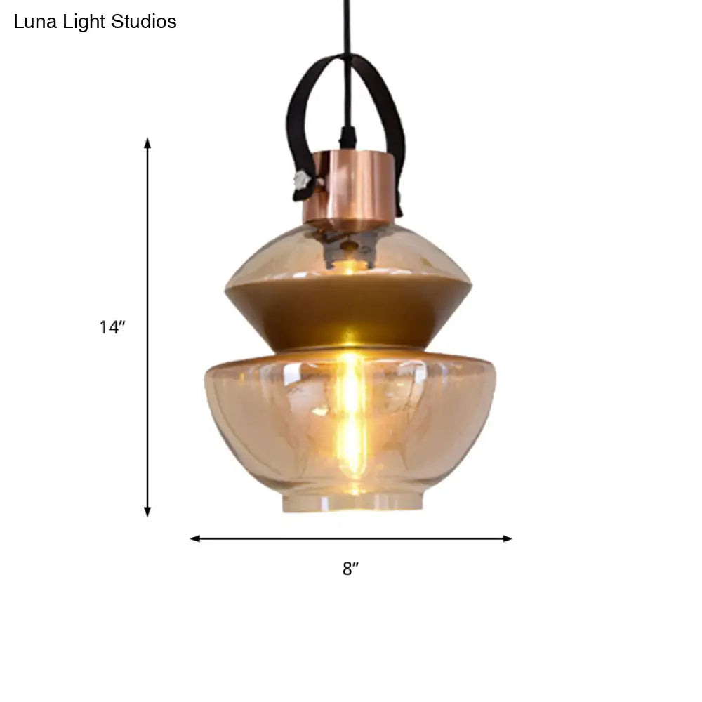 Modernist 1-Light Gourd/Cone Glass Pendant Lighting For Dining Room - Brown Hanging Ceiling Fixture