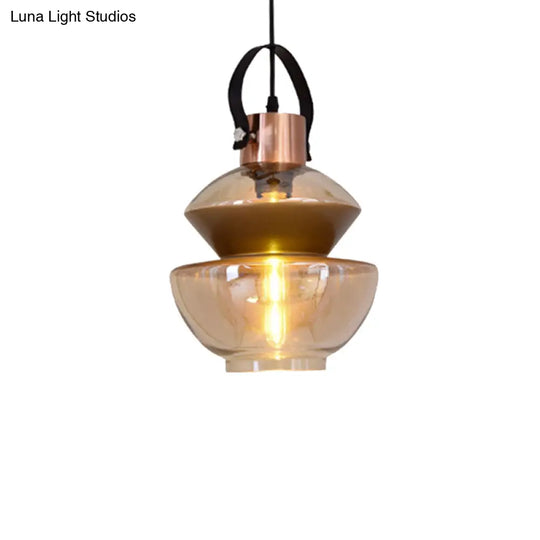 Modernist 1-Light Gourd/Cone Glass Pendant Lighting For Dining Room - Brown Hanging Ceiling Fixture