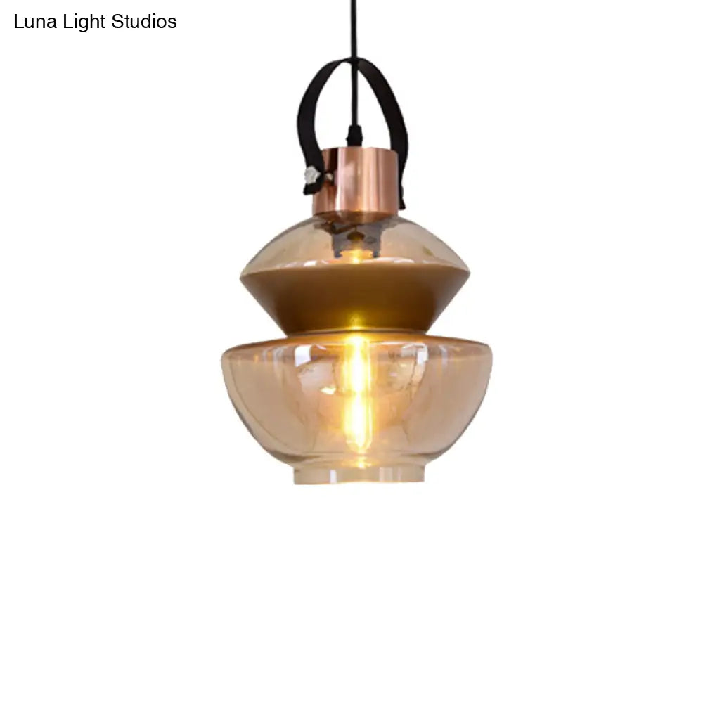 Modernist Gourd/Cone Glass Pendant Light - 1-Light Brown Ceiling Fixture For Dining Room