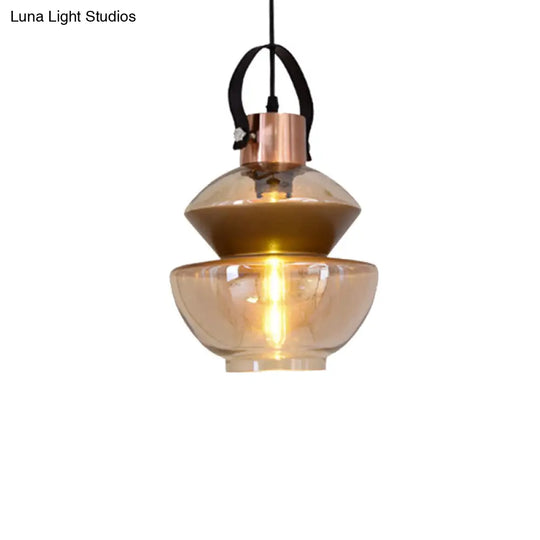 Modernist Gourd/Cone Glass Pendant Light - 1-Light Brown Ceiling Fixture For Dining Room